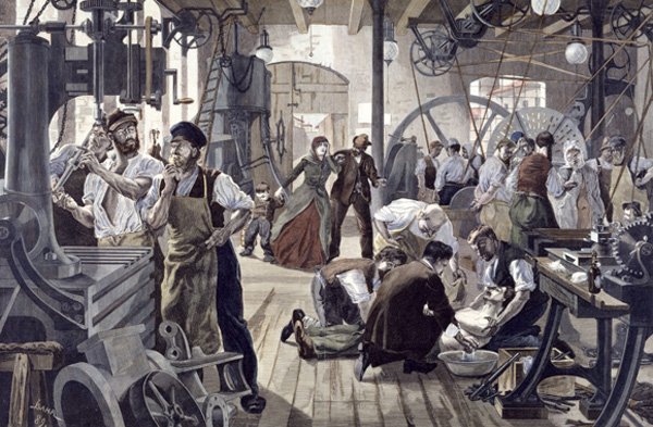 Unfall in einer Maschinenfabrik (um 1890)